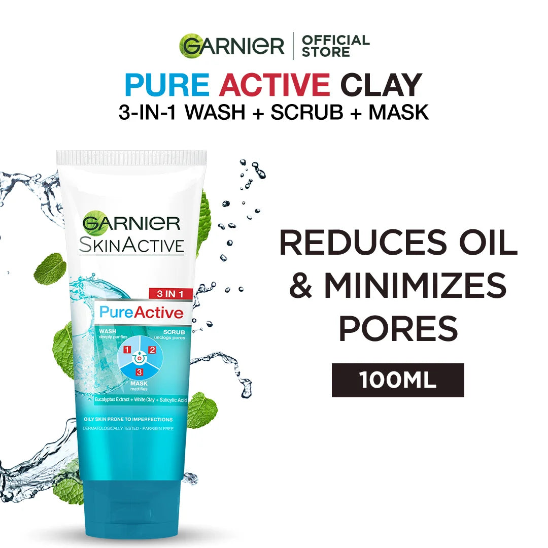 Garnier Pure Active 3 In 1 Face Wash Mask Scrub - 100ml