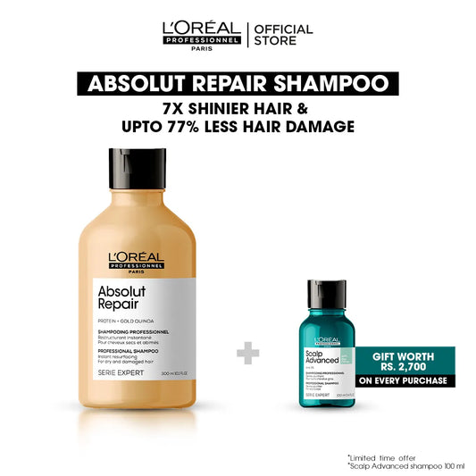 Loreal Professionnel Serie Expert Absolut Repair Shampoo - 300ml - For Dry And Damaged Hair+ 100ml free metal detox shampoo