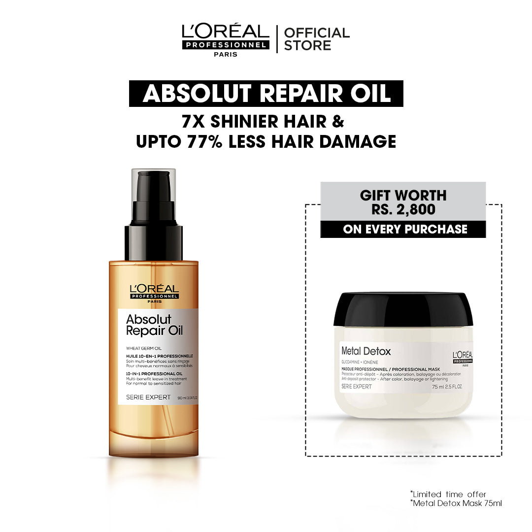 Loreal Professionnel Serie Expert Absolut Repair Oil Leave In Treatment - 90ml + Free Metal Detox Mask - 75ml