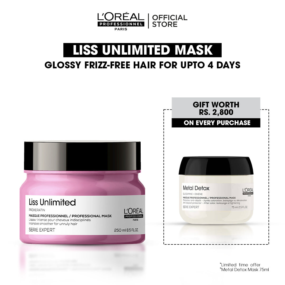 Loreal Professionnel Serie Expert Liss Unlimited Mask - 250ml + Free Metal Detox Mask - 75ml