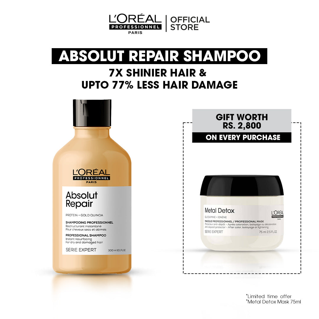 Loreal Professionnel Serie Expert Absolut Repair Shampoo - 300ml + Free Metal Detox Mask - 75ml