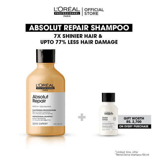 Loreal Professionnel Serie Expert Absolut Repair Shampoo - 300ml - For Dry And Damaged Hair+ 100ml free metal detox shampoo