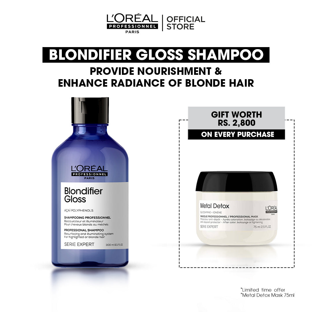 Loreal Professionnel Serie Expert Blondifier Gloss Shampoo - 300ml + Free Metal Detox Mask- 75ml