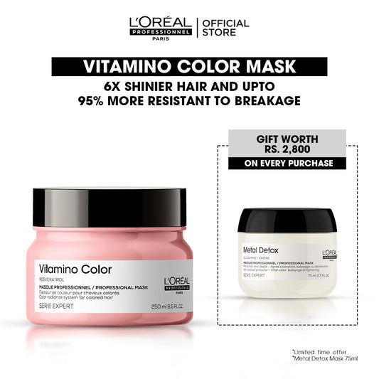 Loreal Professionnel Serie Expert Vitamino Color Mask With Resveratrol- 250ml + Free Metal Detox Mask - 75ml