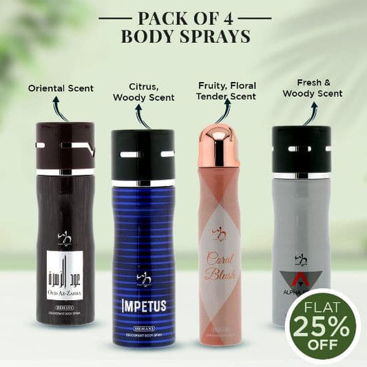 Hemani Pack Of 4 - Body Sprays - Premium  from Hemani - Just Rs 1185.00! Shop now at Cozmetica