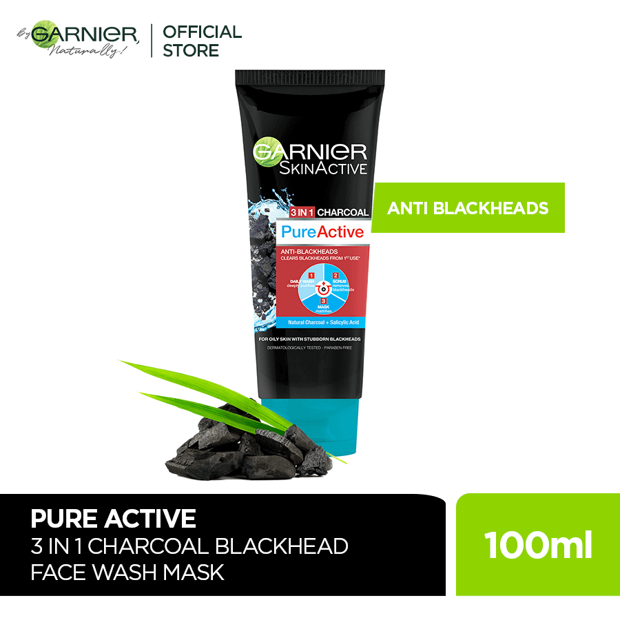 Garnier Pure Active 3 In 1 Charcoal Blackhead Face Wash Mask Scrub - 100ml - Premium Facial Cleansers from Garnier - Just Rs 729! Shop now at Cozmetica