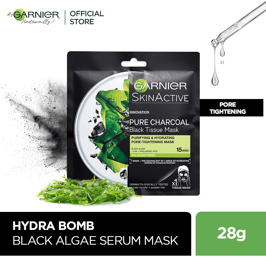 Garnier Skin Active Pure Charcoal Black Algae Tissue Face Mask - Pore Tightening - Premium Skin Care Masks & Peels from Garnier - Just Rs 352! Shop now at Cozmetica