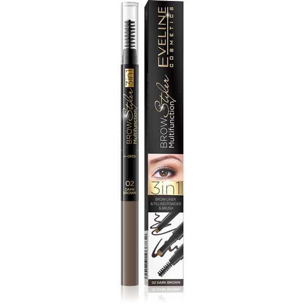 Eveline Brow Styler 3In1 Multifunction 02 Dark Brown - Premium  from Eveline - Just Rs 1685.00! Shop now at Cozmetica